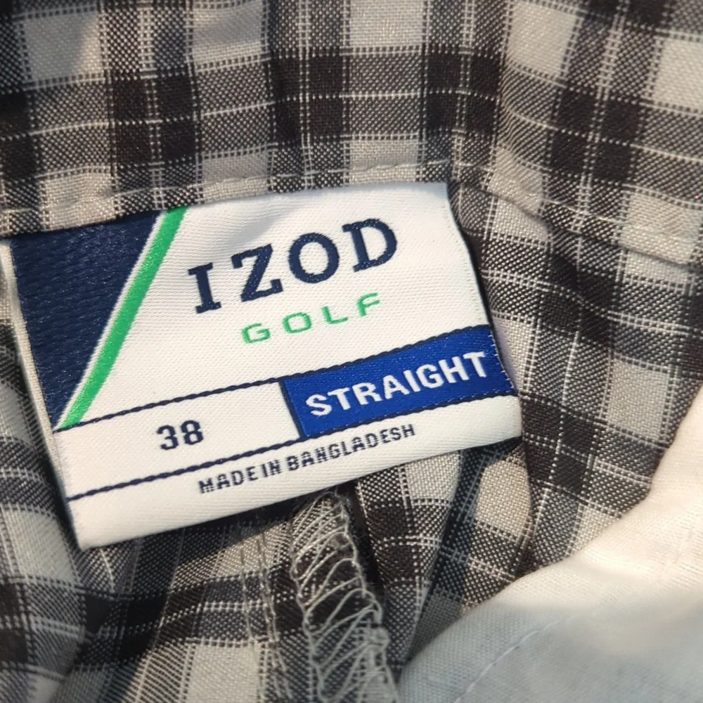 Izod Golf Shorts Size 38 Straight Black and Gray Plaid Flat Front-375 - Picture 5 of 8